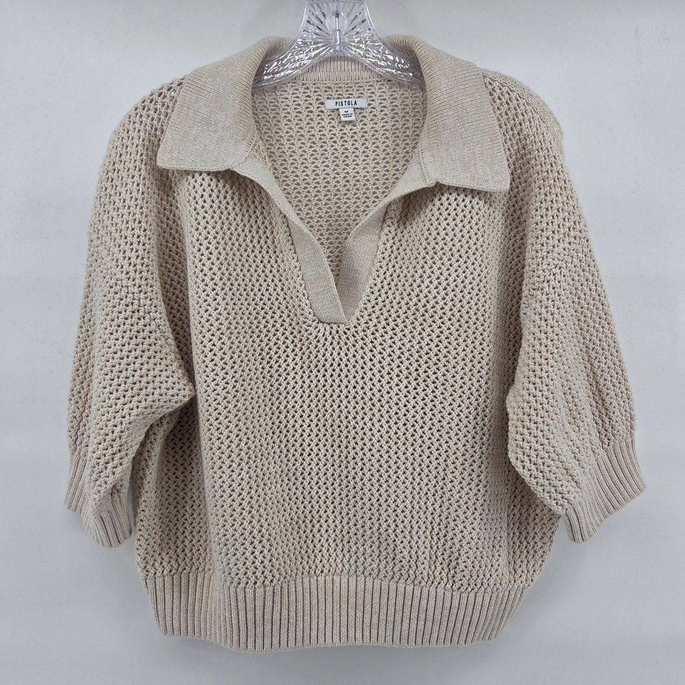 Pistola Sweater Top Medium Beige Crochet Cotton Minimal Preppy Summer Oversized